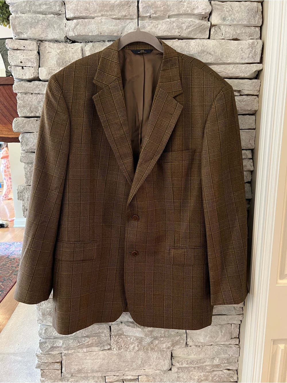 Brooks Brothers 346 100% Wool Brown Glen Plaid Sports Coat Blazer Size 44R